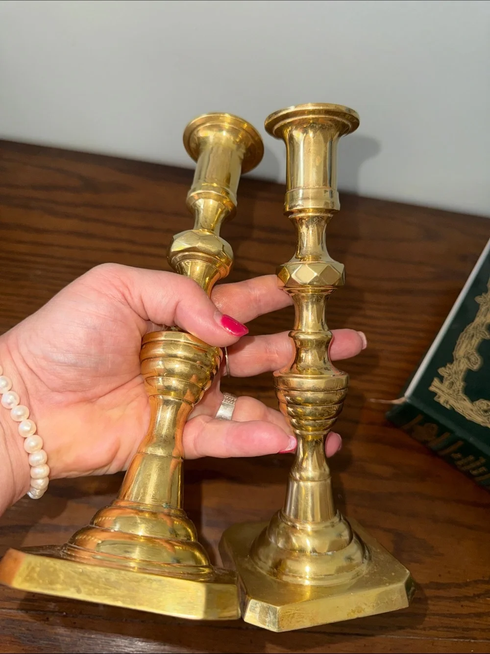 Vintage Stamped Rostand Brass Beehive Diamond Taper Candle Holders 9 inches Tall